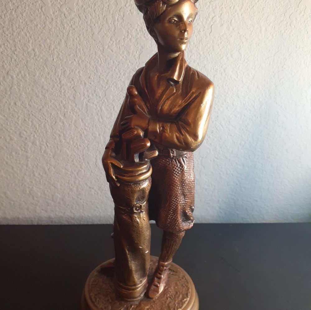 EXQUISITE Signed 1992 Austin Sculpture 11" GOLF CADDY Copper Finish Sculpture.
